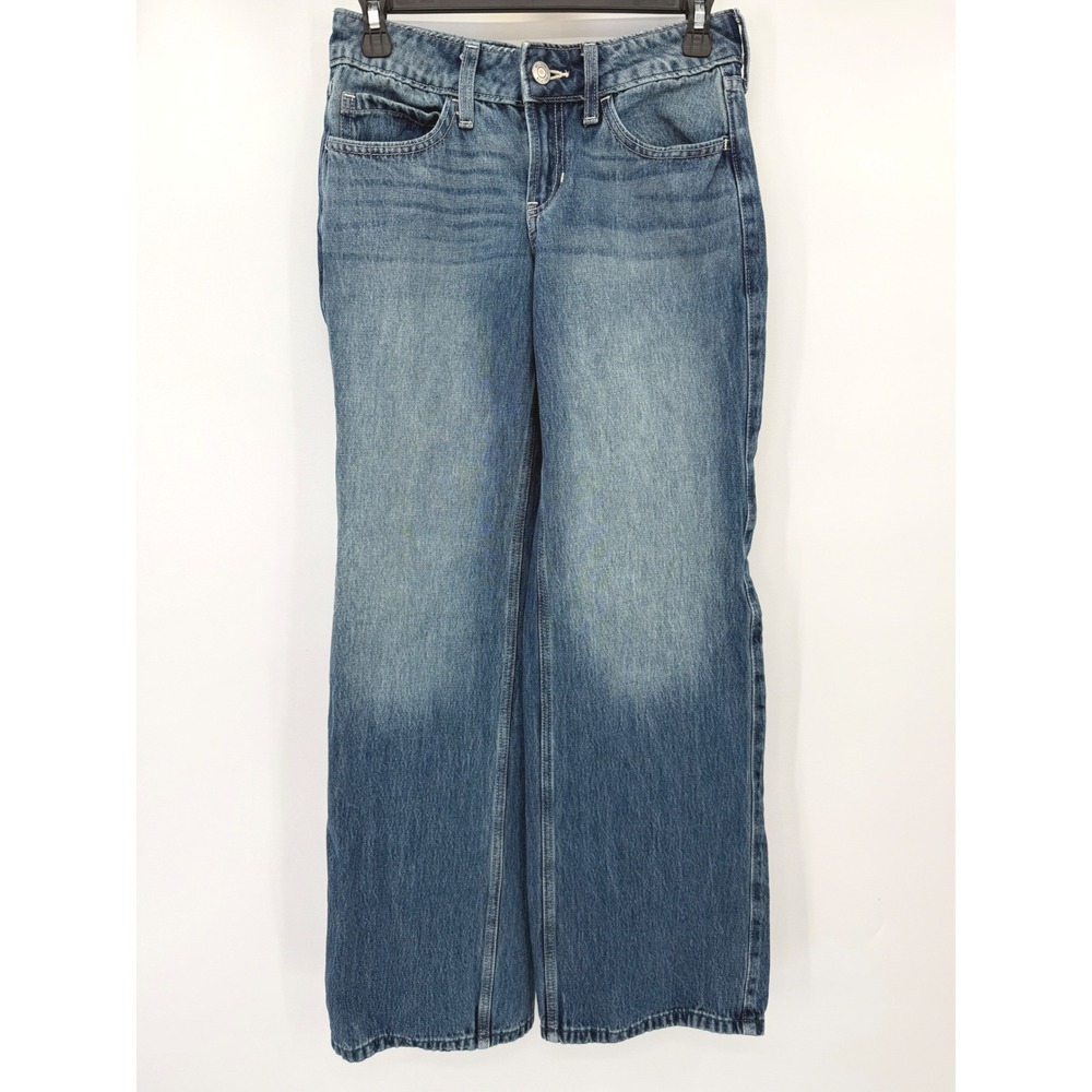 Hollister Jeans Women 00R W24 Blue Low-Rise Baggy Wide Leg Y2K Medium Wash Denim